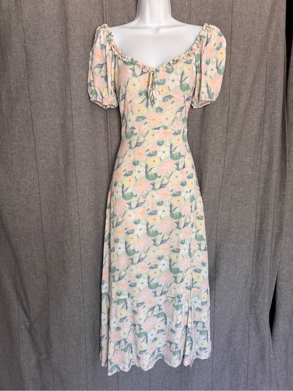 ASTR the Label Puff Sleeve Smocked Back Pastel Print Floral Babydoll Dress Small